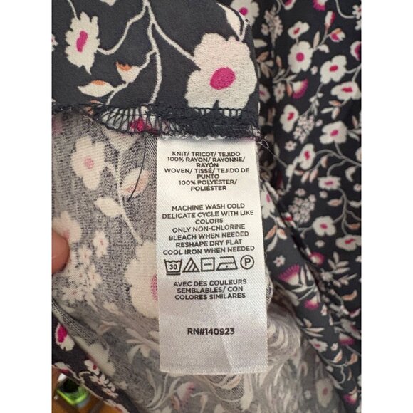 LOFT Floral V-Neck Blouse Black Short Sleeve Top Size XL - Picture 8 of 11